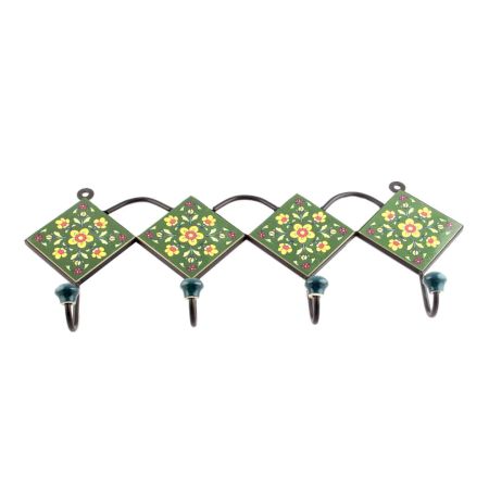 Forest Green And Yellow Tiny Flower Ceramic Tiles Hooks Online